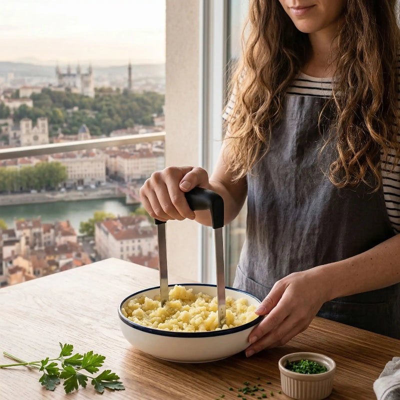 presse purée femme pile patates sans effort