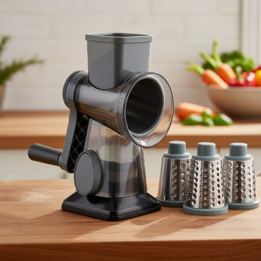 râpe légumes manuelle gris avec 3 sortes râpes dans cuisine