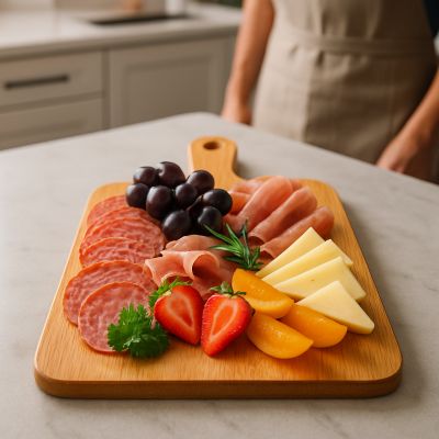 Planche a decouper avec charcuterie