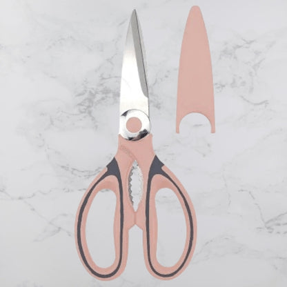 Ciseaux de cuisine multifonctions rose avec etui