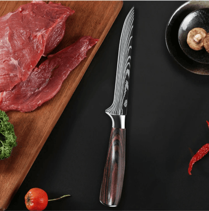 Couteau cuisine damas avec viande boeuf