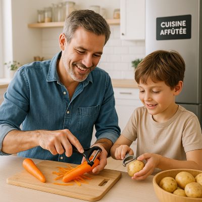 Eplucheur trinium Père fils  épluchant légume