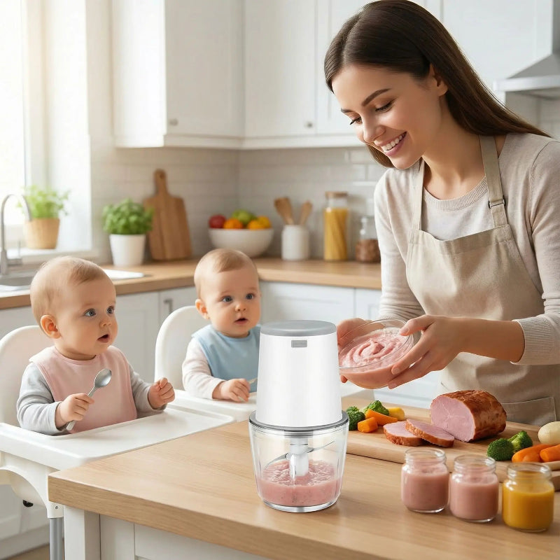 Hachoir viande électrique portatif mère préparant purée viande enfants