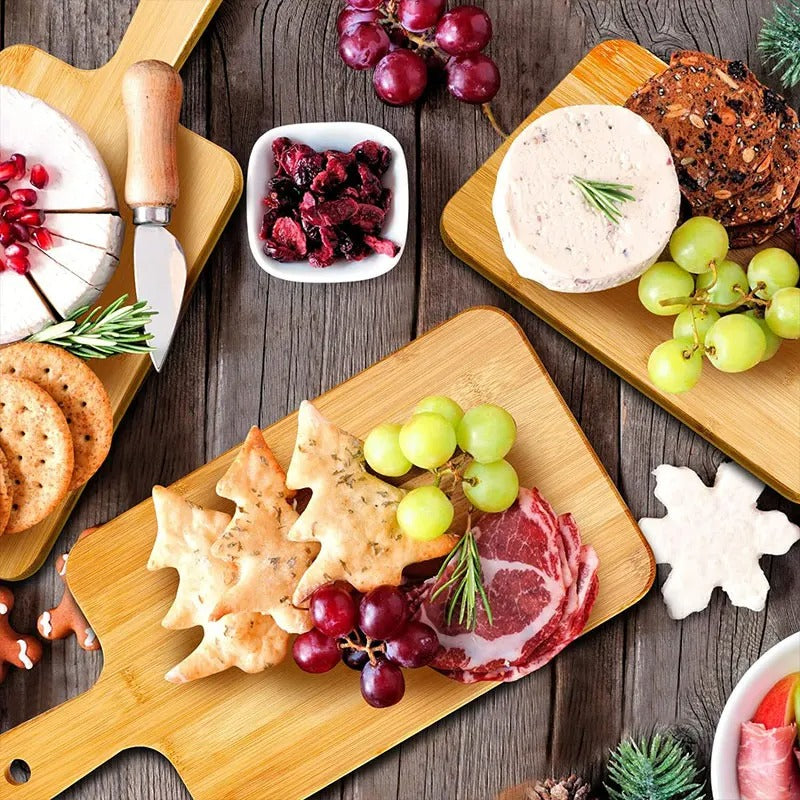 Planche à découper bambou plateau nourriture festive