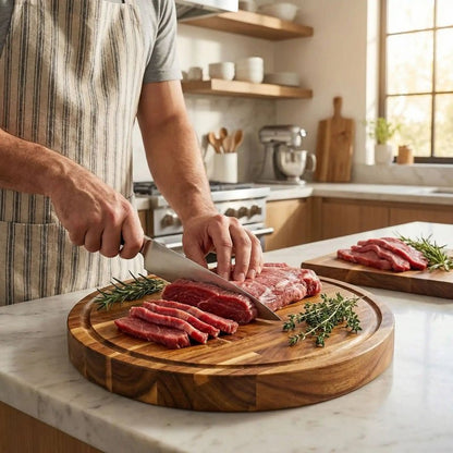 Planche à découper damier homme tranchant bœuf pour repas