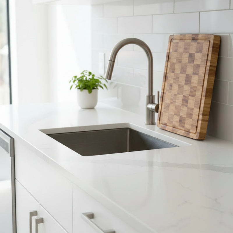 Planche a decouper damier ranger près lavabo