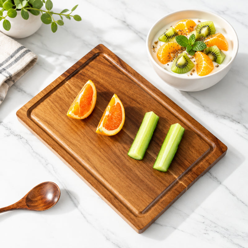 Planche decouper bois avec aliment sur planche