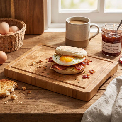 planche en bois damier muffin anglais pour déjeuner