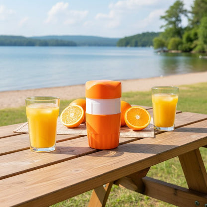 Presse agrume manuel préparer jus orange pique-nique plage