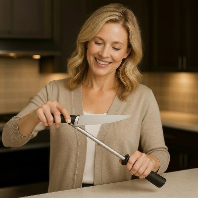 aiguiseur de couteaux femme aiguisant facilement couteau