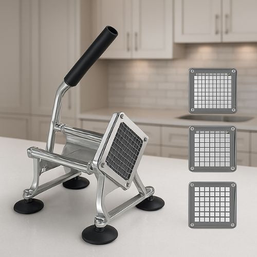 coupe frite et lames interchangeables sur comptoir cuisine