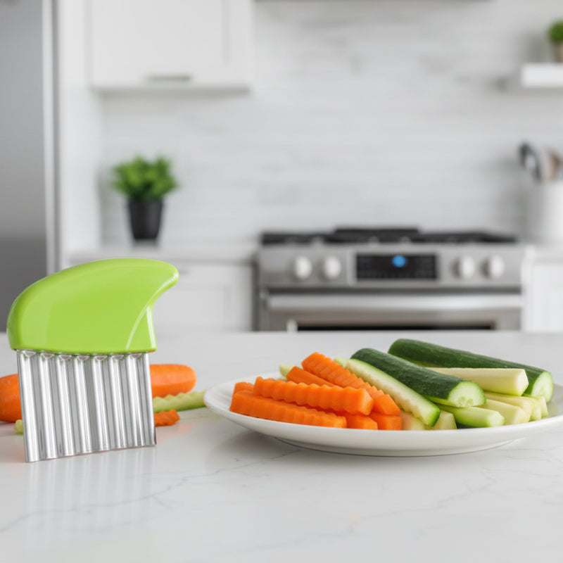 coupe frite manuel assiette légumes comptoir cuisine