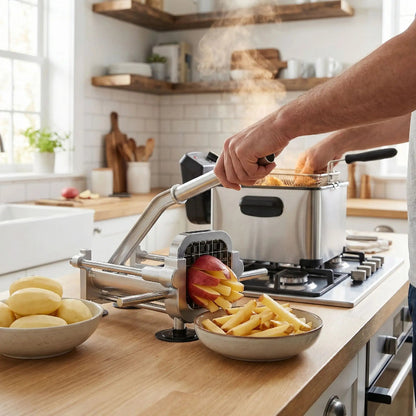 coupe frites homme préparant des frites maison sans tracas