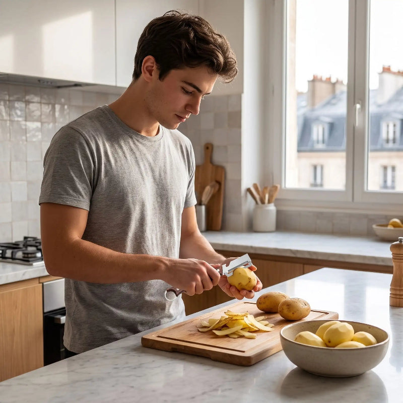 econome pomme de terre étudiant préparant frites