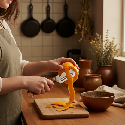 econome pomme de terre femme épluchant courge