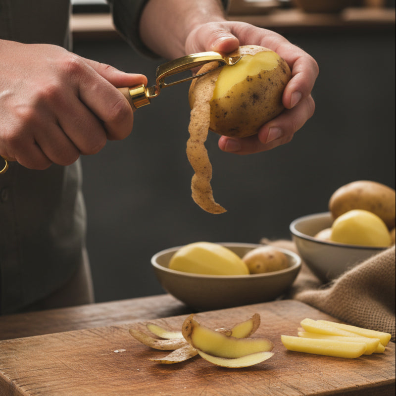 econome pomme de terre homme préparant frites maison