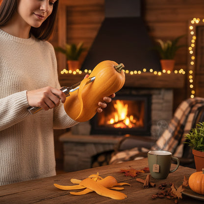 eplucheur femme épluchant courge au chalet