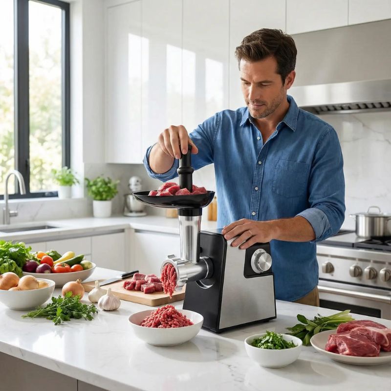 hachoir électrique homme hachant viande