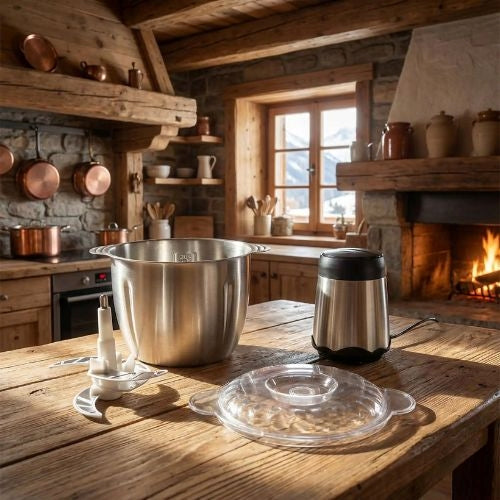 hachoir viande electrique morceaux sur comptoir chalet