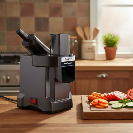 mandoline cuisine professionnel electrique avec plateau légumes tranchés