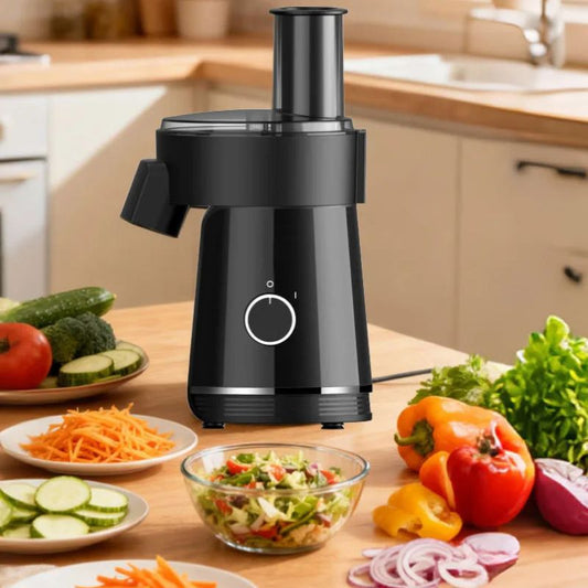 mandoline de cuisine electrique sur comptoir avec plat légumes