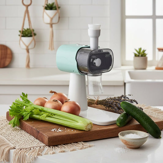 mandoline electrique cuisine professionnel sur planche découper avec légumes
