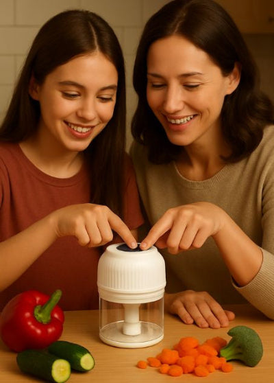 mini hachoir électrique mère fille heureuse