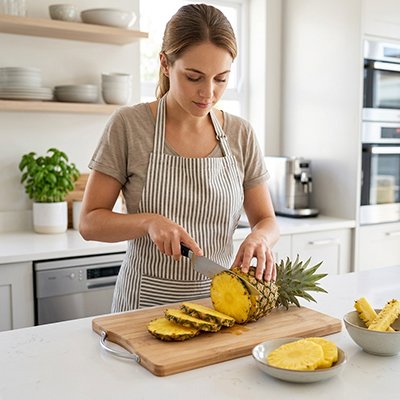 Planche à découper bambou femme tranchant facilement ananas