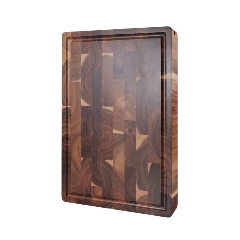 planche à découper bois damier avec rainure tout tour