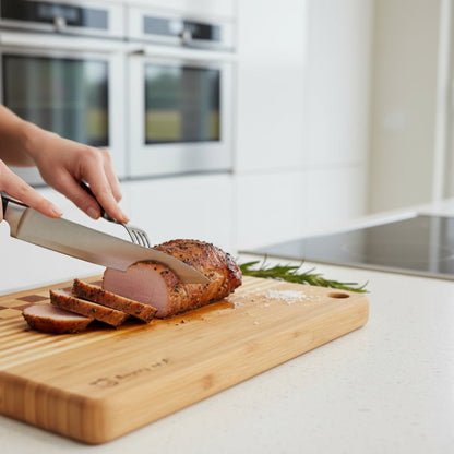 planche a découper damier femme tranchant porc