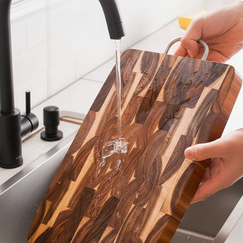 planche à découper damier nettoyer facilement bois sous évier