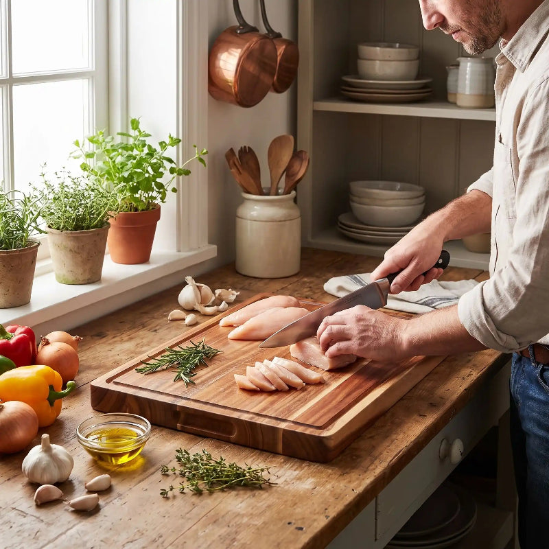 planche à découper en bois parfait pour couper poulet