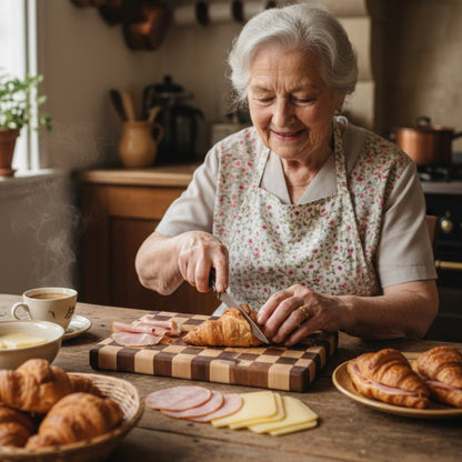 planche à découper en damier dame tranchant croissants pour sandwich