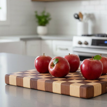 planche à découper en damier pommes sur planche découper