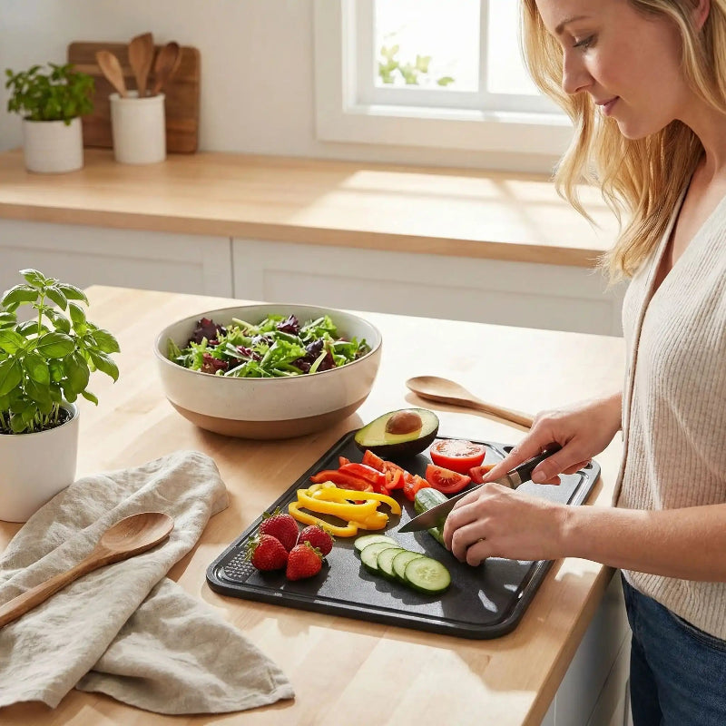 planche a decouper femme coupe légumes et fruits aisément