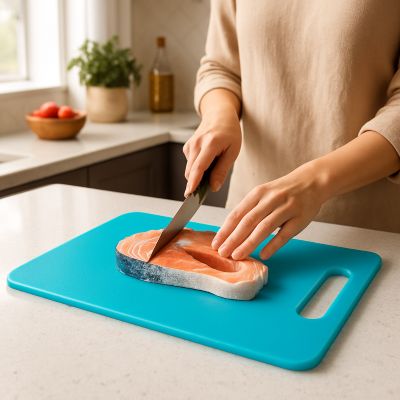 planche à decouper tranche de vie bleue pour poisson
