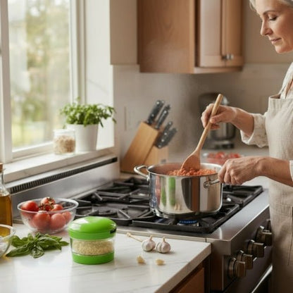 presse a ail dame préparant sauce contenant sur comptoir