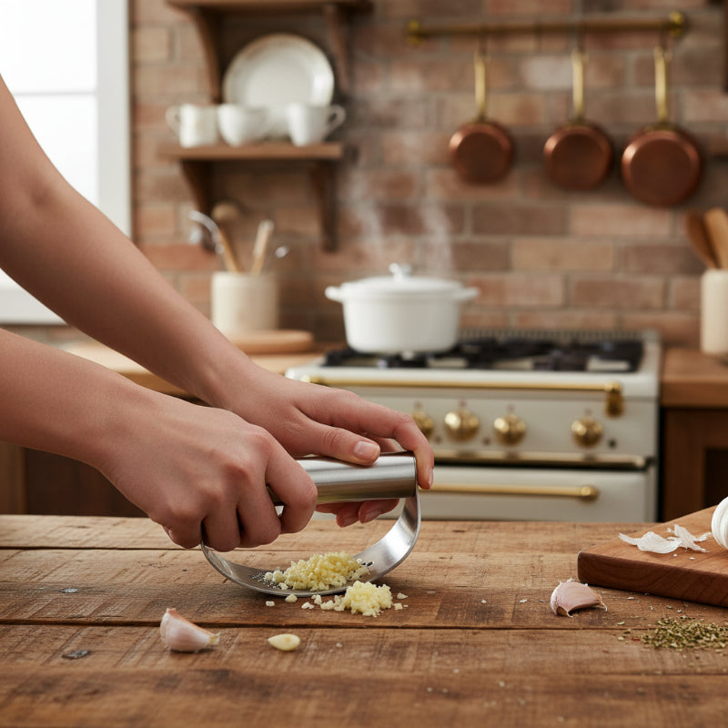 presse a ail éminçant ail sur comptoir cuisine