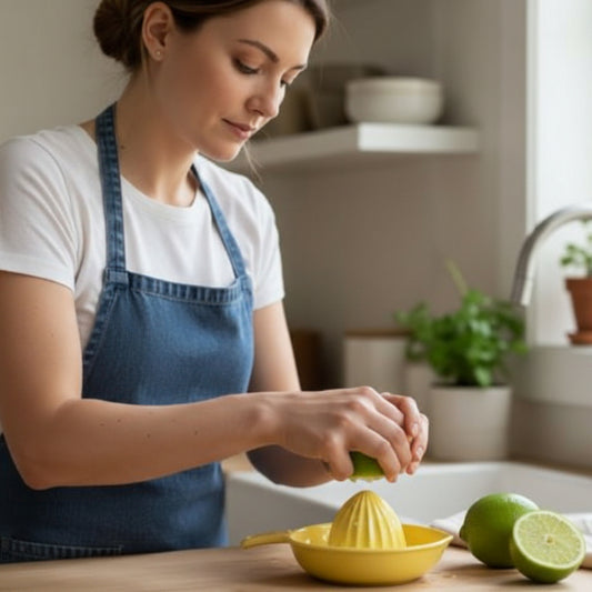 Presse agrume dame pressant manuellement du citron