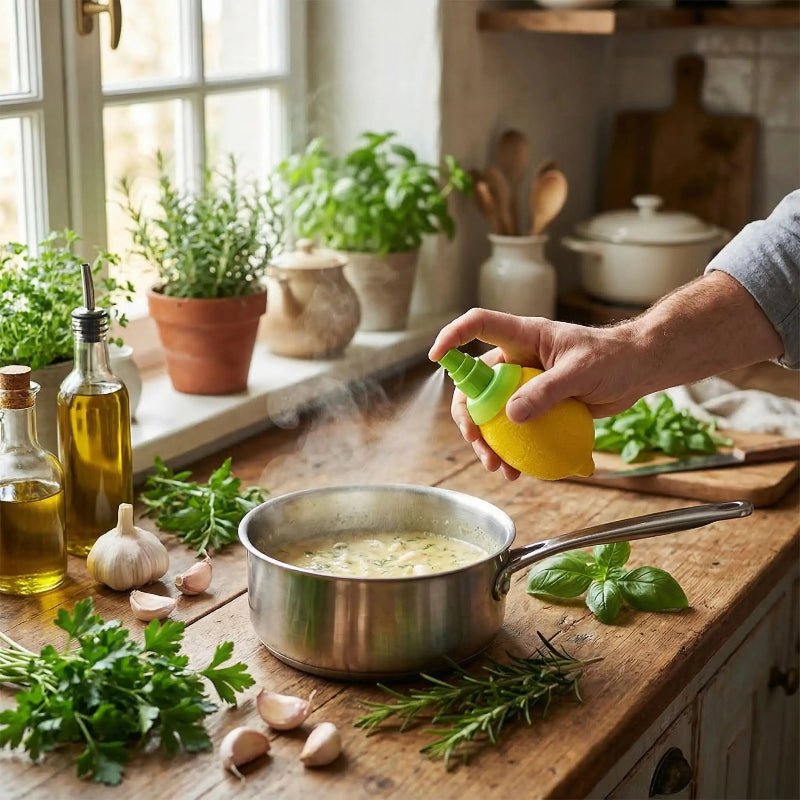 presse agrume homme ajoutant jus citron sauce