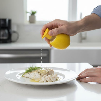 Presse agrume homme assaisonnant poisson jus citron