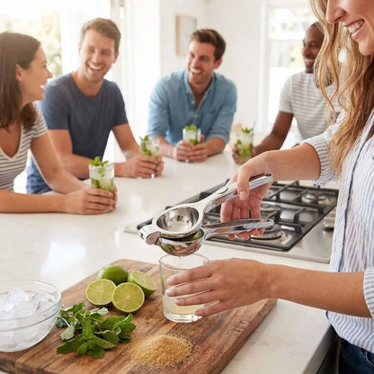 presse agrume manuel dame préparant mojitos avec amis