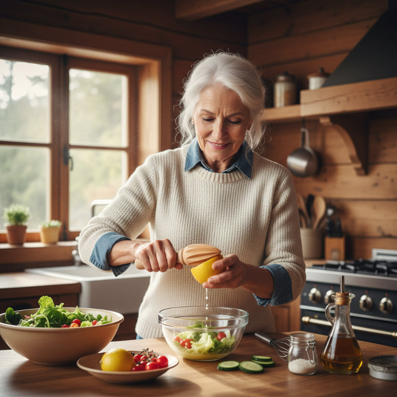 presse agrumes dame pressant citron dans salade