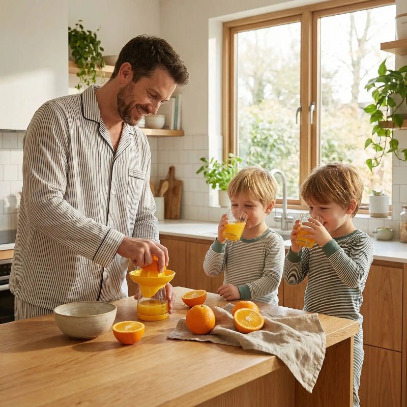 presse agrumes papa pressant orange pour ses enfants