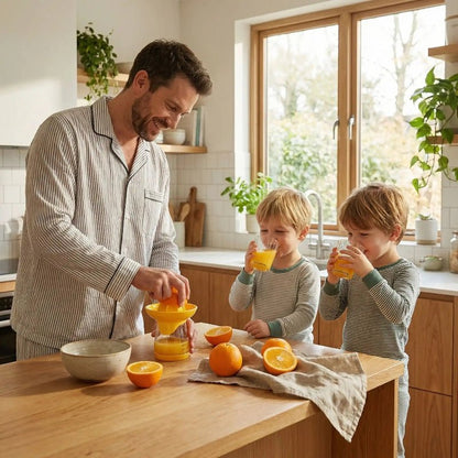 presse agrumes papa pressant orange pour ses enfants