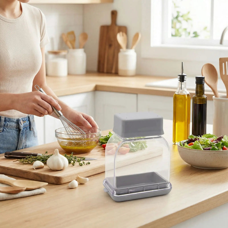 presse ail dame préparant vinaigrette maison rapidement