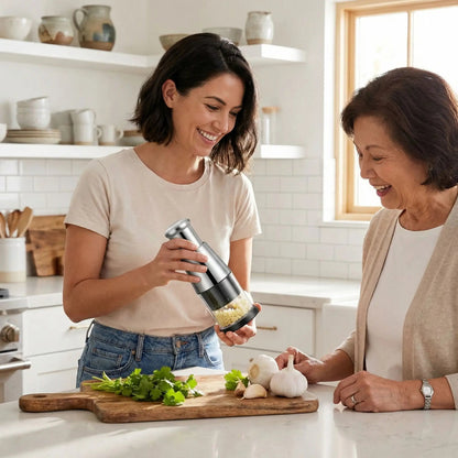 presse ail mère fille admirant résultat parfait