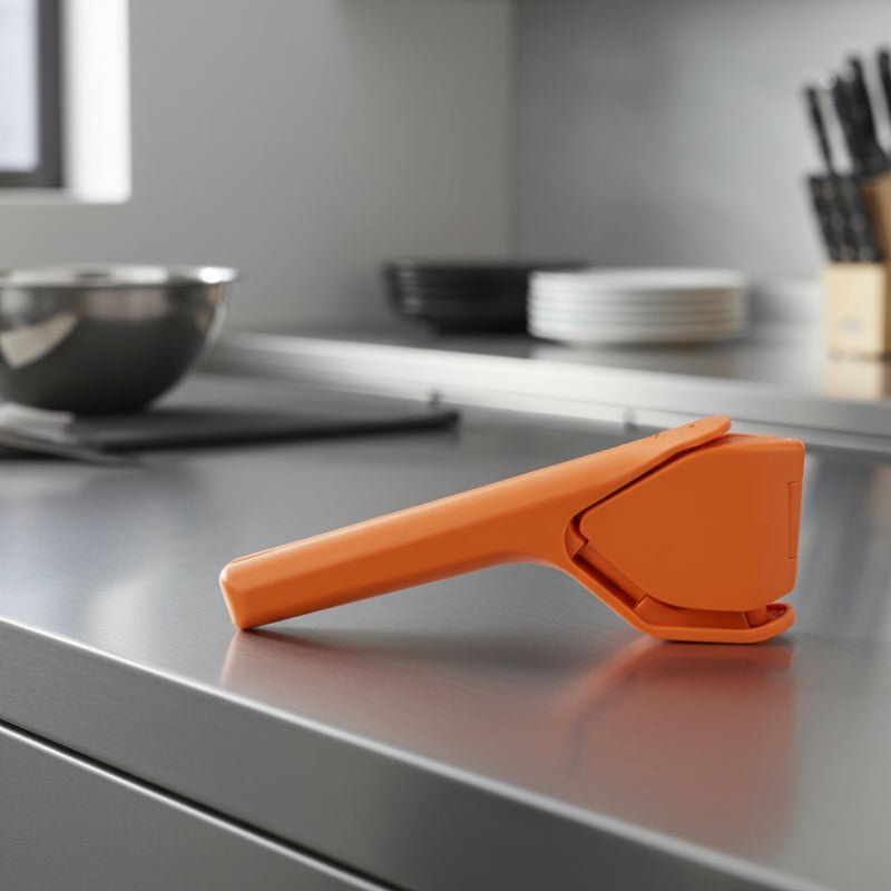 presse citron manuel orange sur comptoir cuisine acier