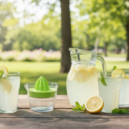 presse citron manuel sur table avec limonade au parc