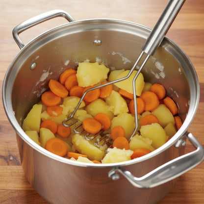 presse puree manuel écraser carottes et pomme de terre dans casserole